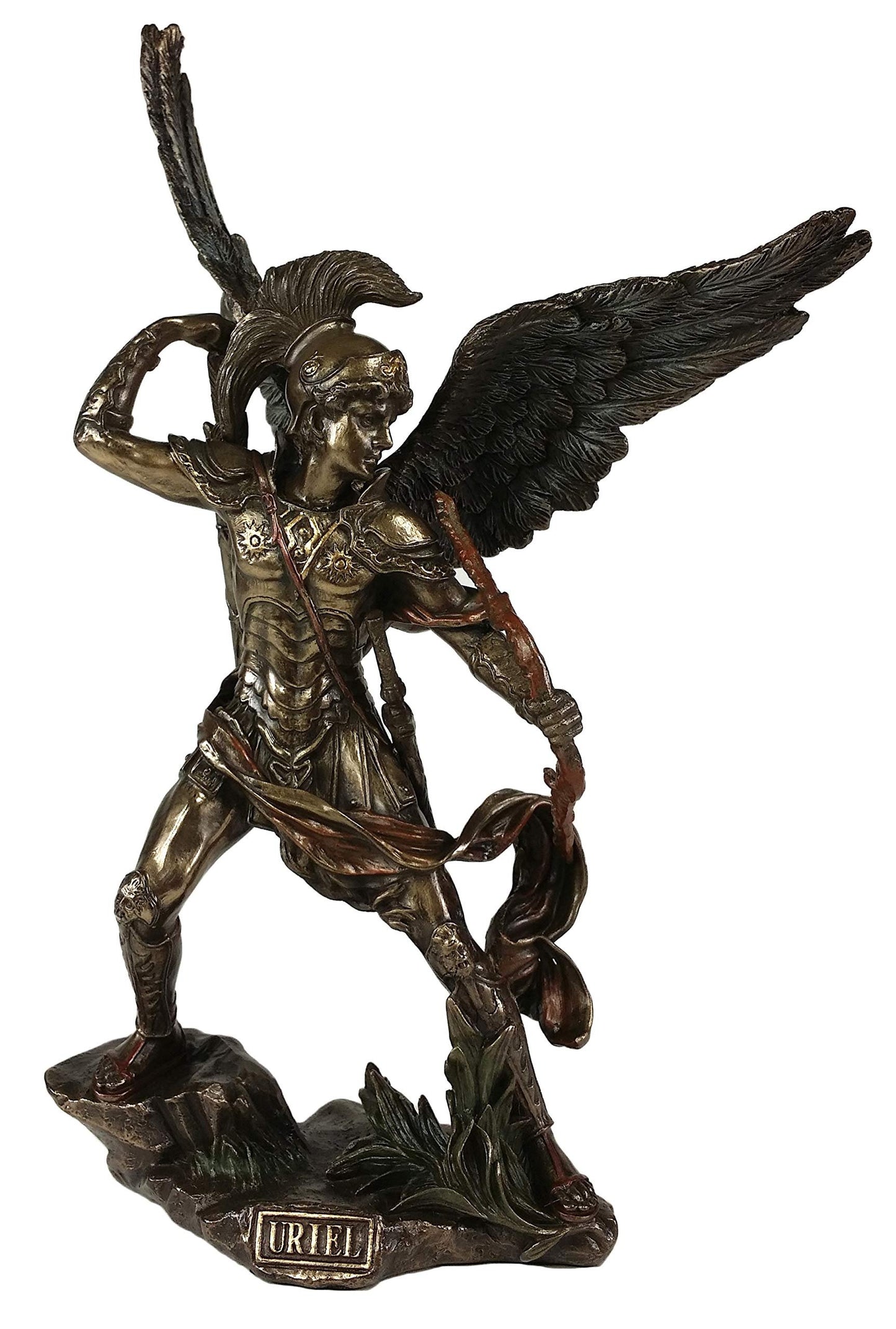 VERONESE DESIGN 9.5 Inch Archangel Saint Uriel with Crossbow Statue Sculpture Bronze Color Angel