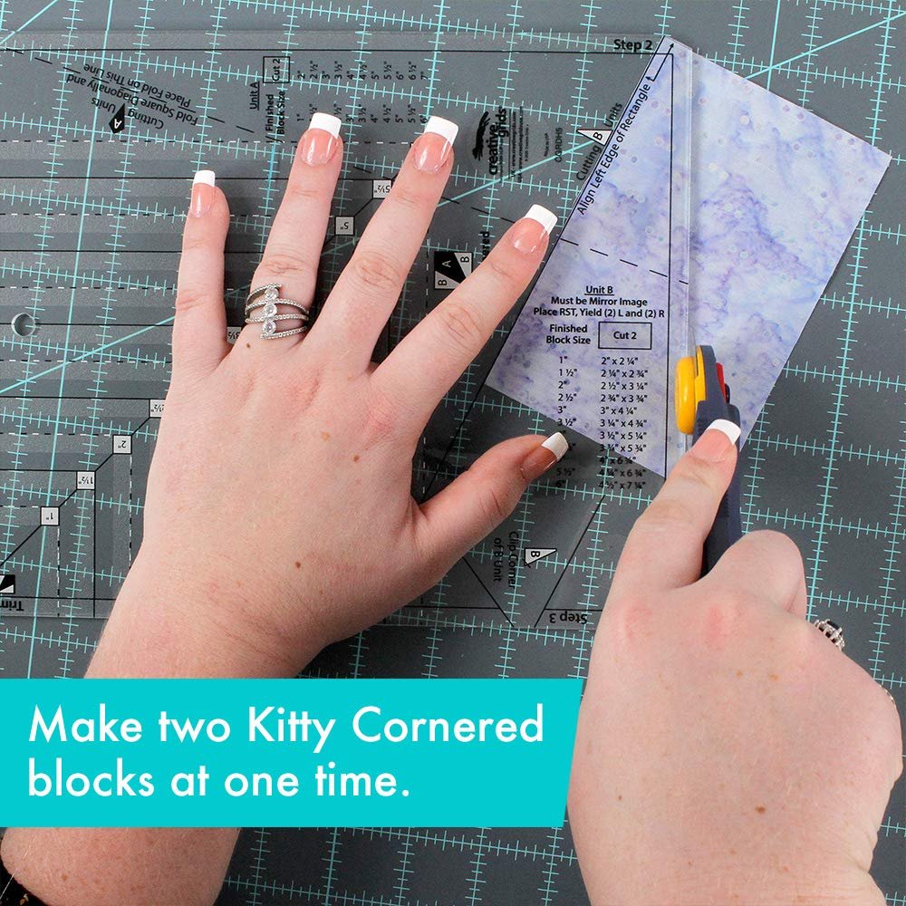 Creative Grids Kitty Cornered Quilt Ruler – CGRDH5 – Made in USA, 11in x 11in, Non-Slip Grip Acrylic Quilting, Sewing, Crafting, Patchwork Ruler & Template