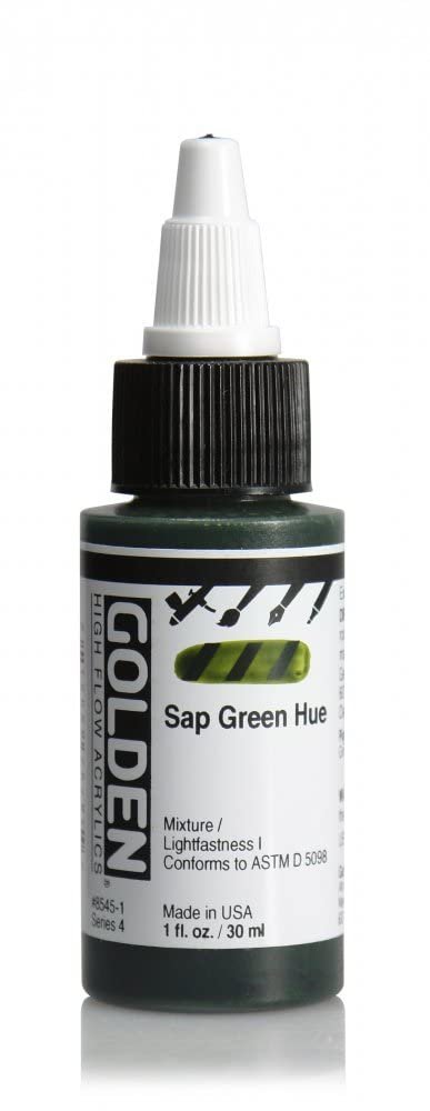 High Flow Acrylics by GOLDEN, Sap Green Hue, 1 fl. oz. Bottle, Professional Acrylic Paint, Opaque