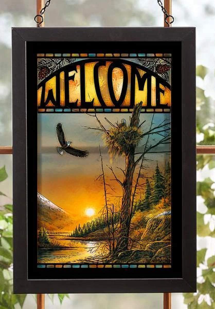 Wild Wings 5386499006 Stained Glass Art (Flying Free Bald Eagle)