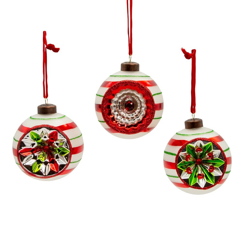 Kurt Adler Glass Vintage Early Year 3-Pieces Reflector Ornament Set
