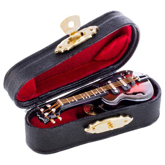 Broadway Gift Co. Miniature Electric Guitar 3 Inch Resin Fashion Lapel Brooch Pin with Red Velvet Lined Instrument Case