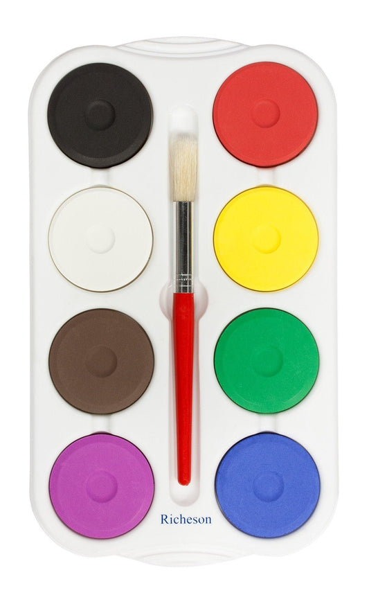 Jack Richeson Tempera Paint Cake Set with Tray, Assorted Colors, 8 Cakes and 1 Brush