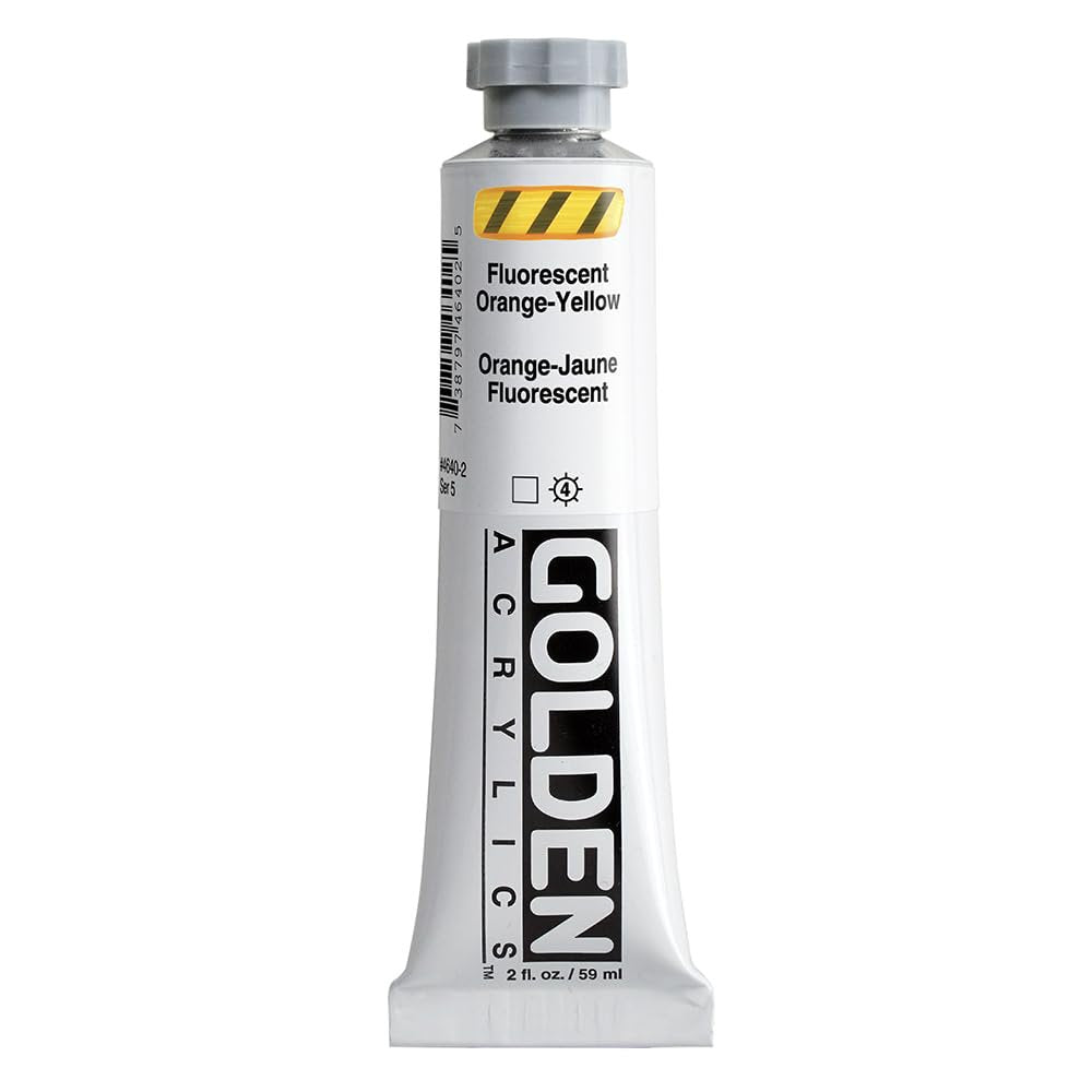 GOLDEN Heavy Body Acrylics, Fluorescent Orange-Yellow, 2 fl. oz. Tube, Professional Acrylic Paint, Transparent