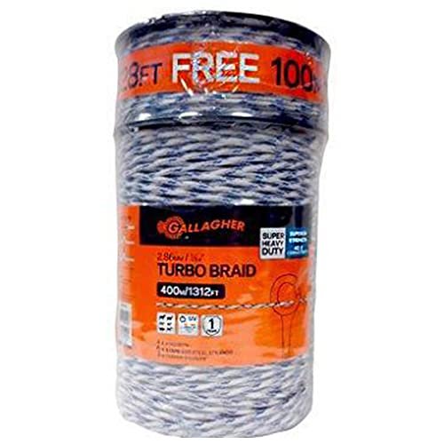 Gallagher Electric Fence Turbo Braid |Bonus Pack -1312 Ft Plus Free 328 Foot Roll |9 Mixed Metal Braided Strands for Reliable High Conductivity and Rust Resistance | 7/64" Highly Visible Striped Braid