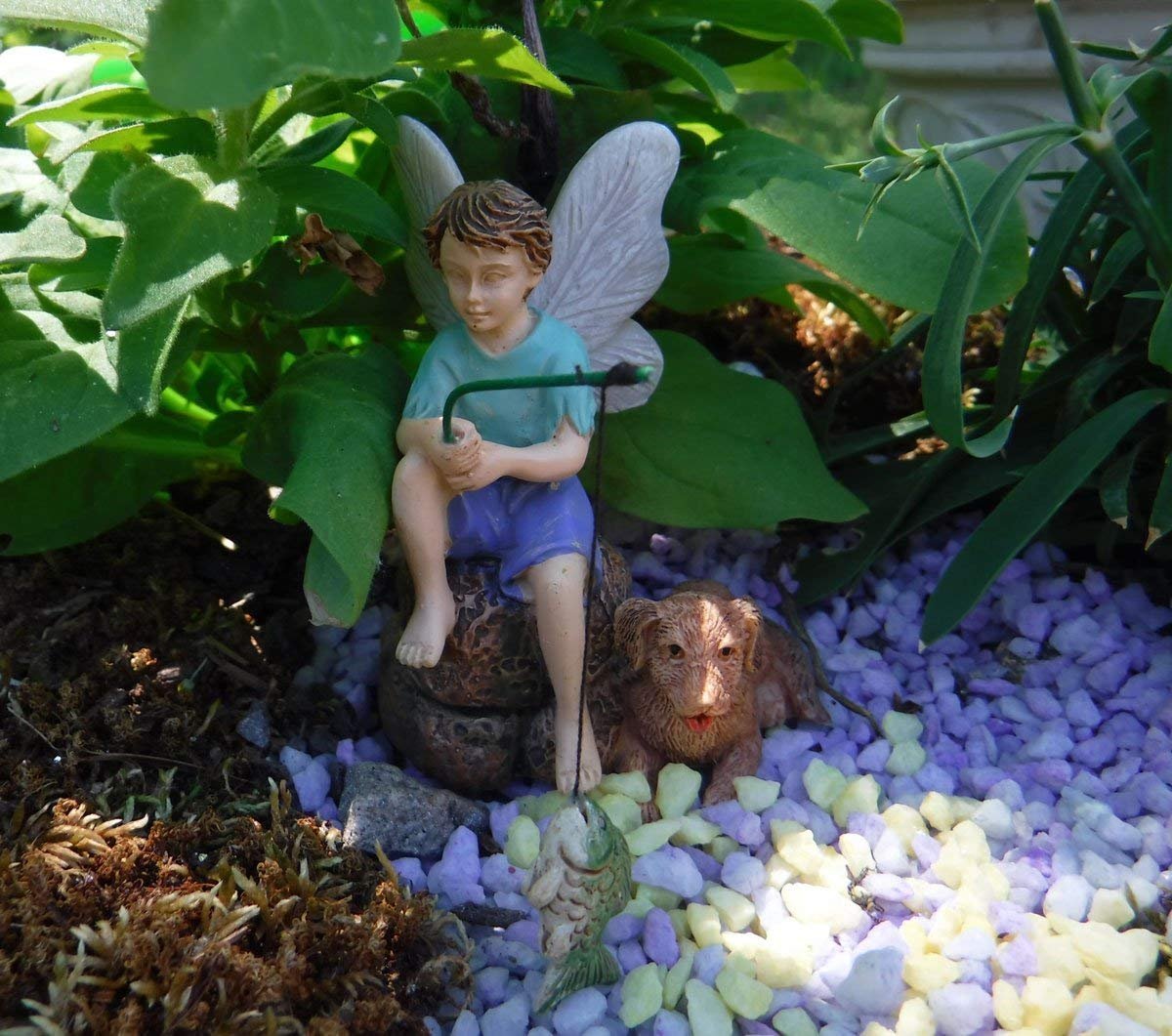Gone Fishin' Miniature Fairy Garden Boy Fishing w/Dog Figurine