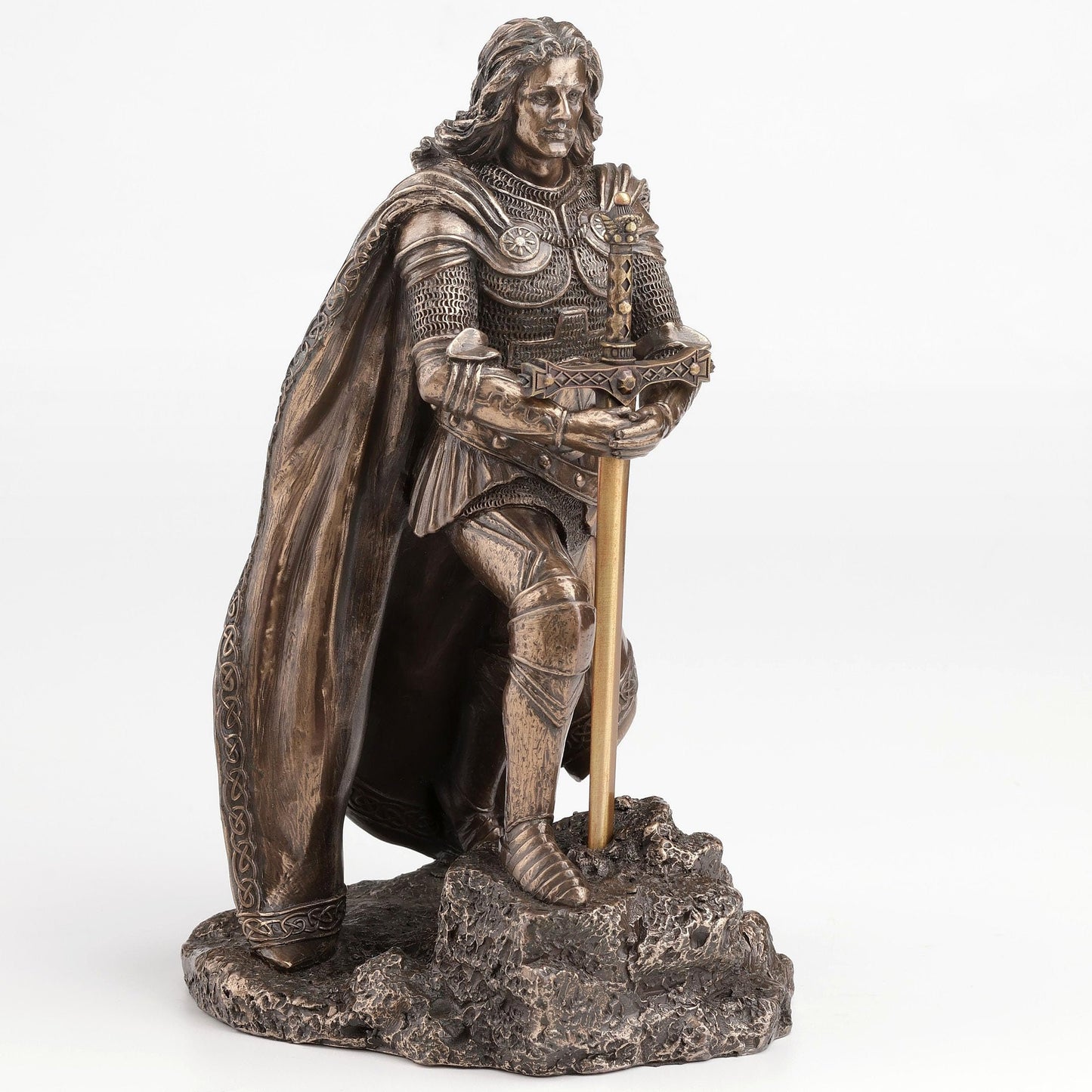 Veronese Design King Arthur Standing Pulling The Sword in The Stone Bronze Finish Statue