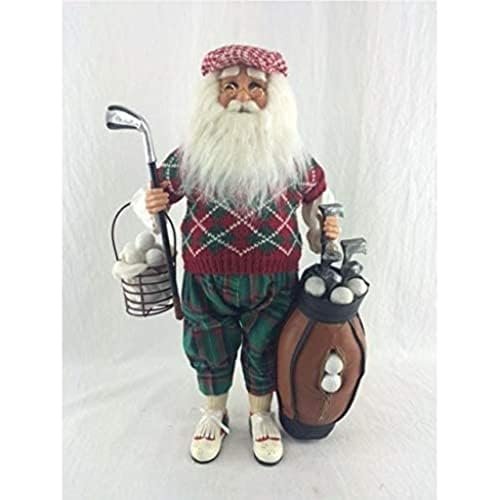 Karen Didion Originals Golf Santa with Basket Figurine, 17 Inches - Handmade Christmas Holiday Home Decorations and Collectibles