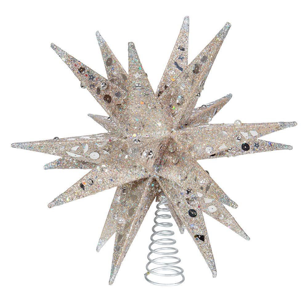 Kurt S. Adler, Inc. S4366 Kurt Adler 12" Champagne & Silver Glitter Moravian Star Treetop