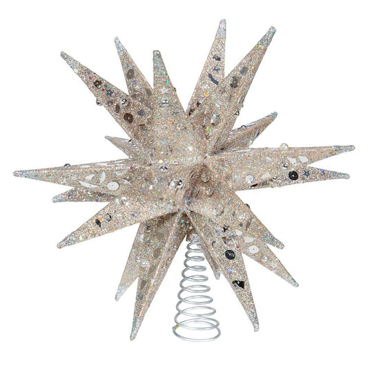Kurt S. Adler, Inc. S4366 Kurt Adler 12" Champagne & Silver Glitter Moravian Star Treetop