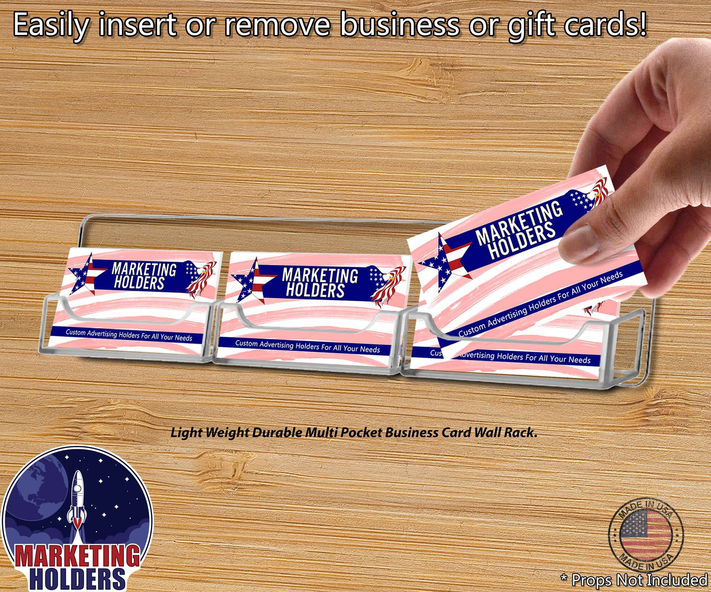 Marketing Holders Wall Business Card Holder with Hanging Hardware for 3.5" x 2" Gift or Appointment Cards Medical Dental Corporate Offices Community Centers 3 Pockets Clear Professional Acrylic