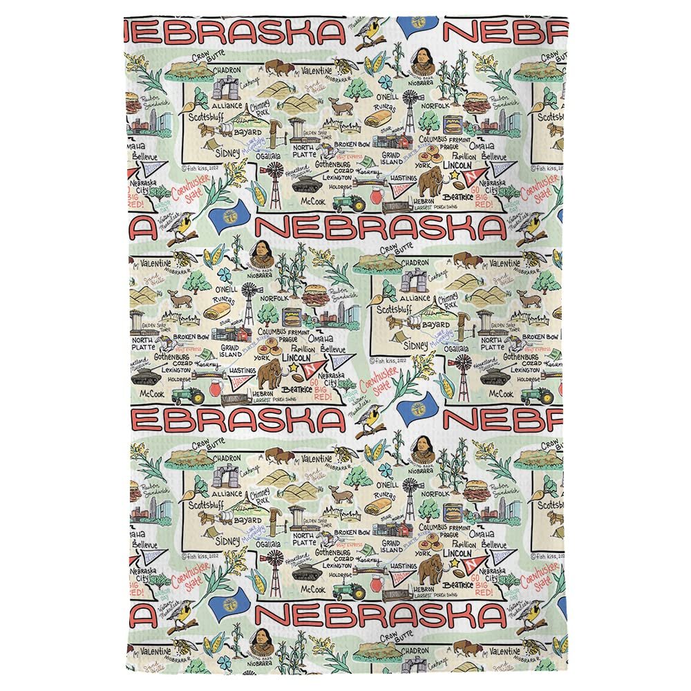 Fish Kiss 16"x24" Map Towel is 100% Microfiber Waffle Weave Help You Explore in Detail – Our Super Absorbent & Soft, Machine Washable State Map Towel is Stain & Wrinkle Resistant