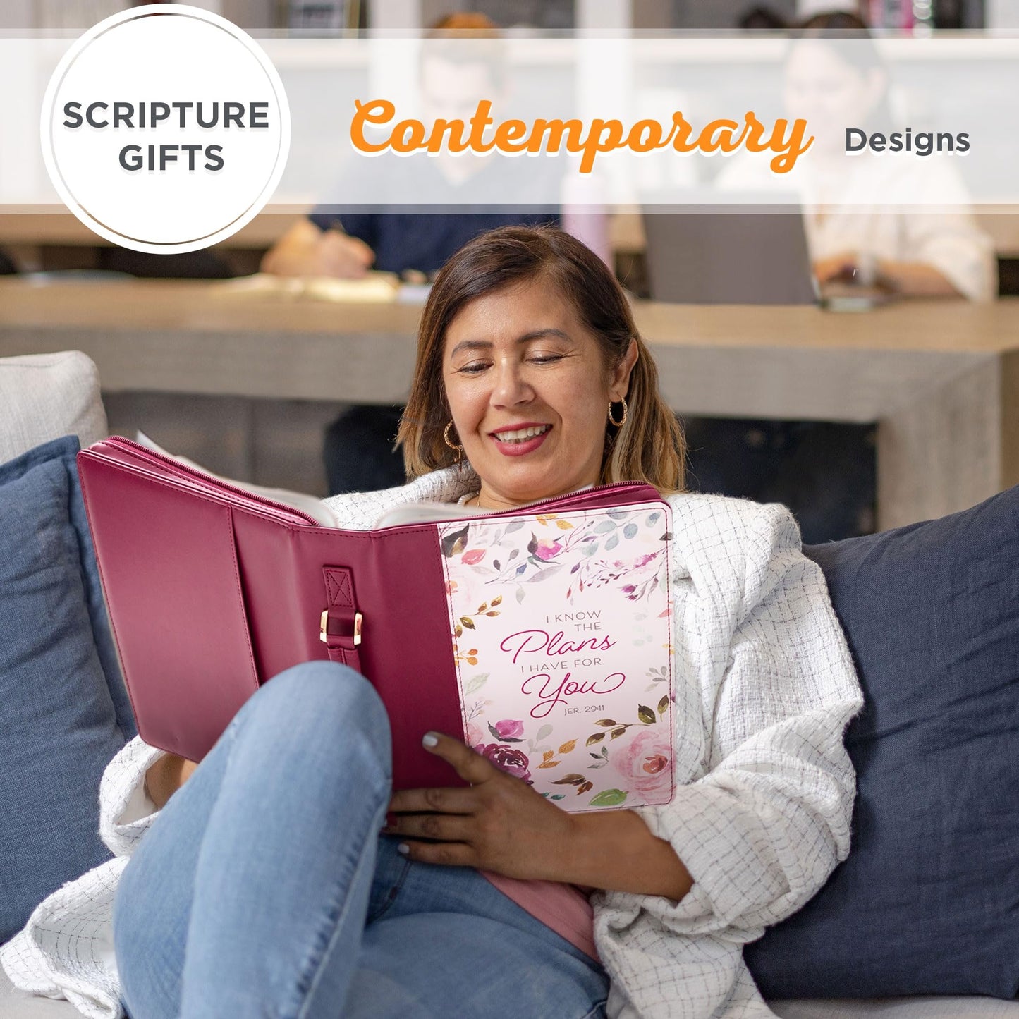 Christian Art Gifts Fashion Bible Cover I Know The Plans Floral Jeremiah 29:11 Faux Leather, Pink/Plum