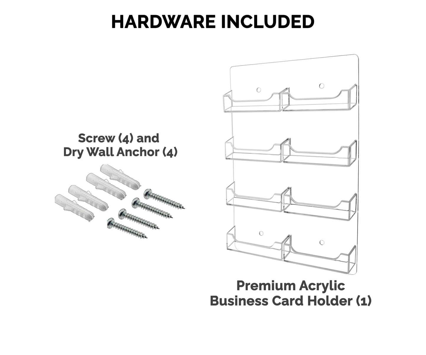 Marketing Holders Wall Business Card Holder with Hanging Hardware for 3.5" x 2" Gift Cards Clear Acrylic 8 Slot Display Holds 50 Contact or 30 Membership Cards No Assembly