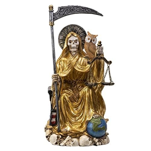 Pacific Trading Sitting Santa Muerte Gold Gown with Owl Figurine 9 Inch 15249