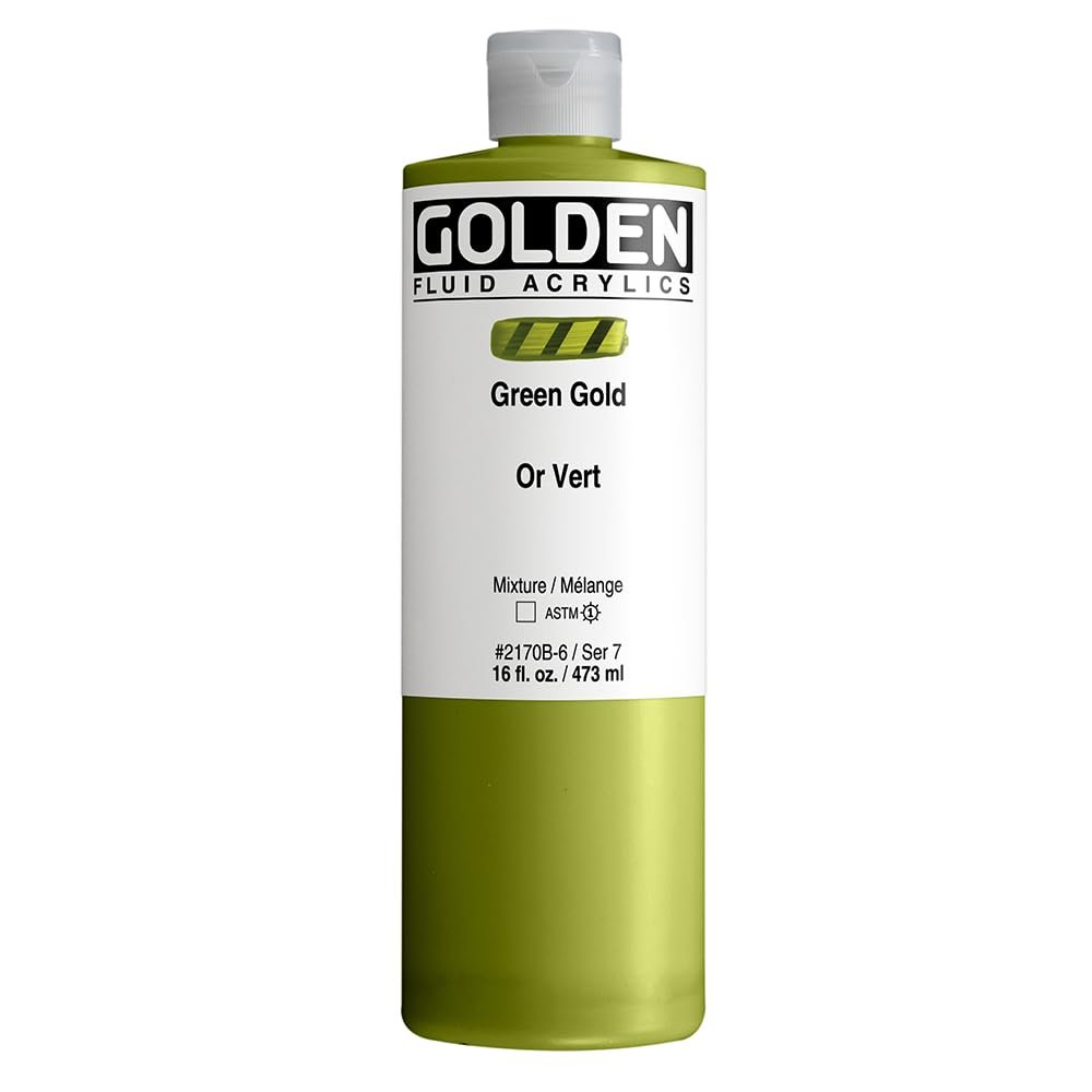 Fluid Acrylics by GOLDEN, Green Gold, 16 fl. oz. Bottle, Professional Acrylic Paint, Transparent