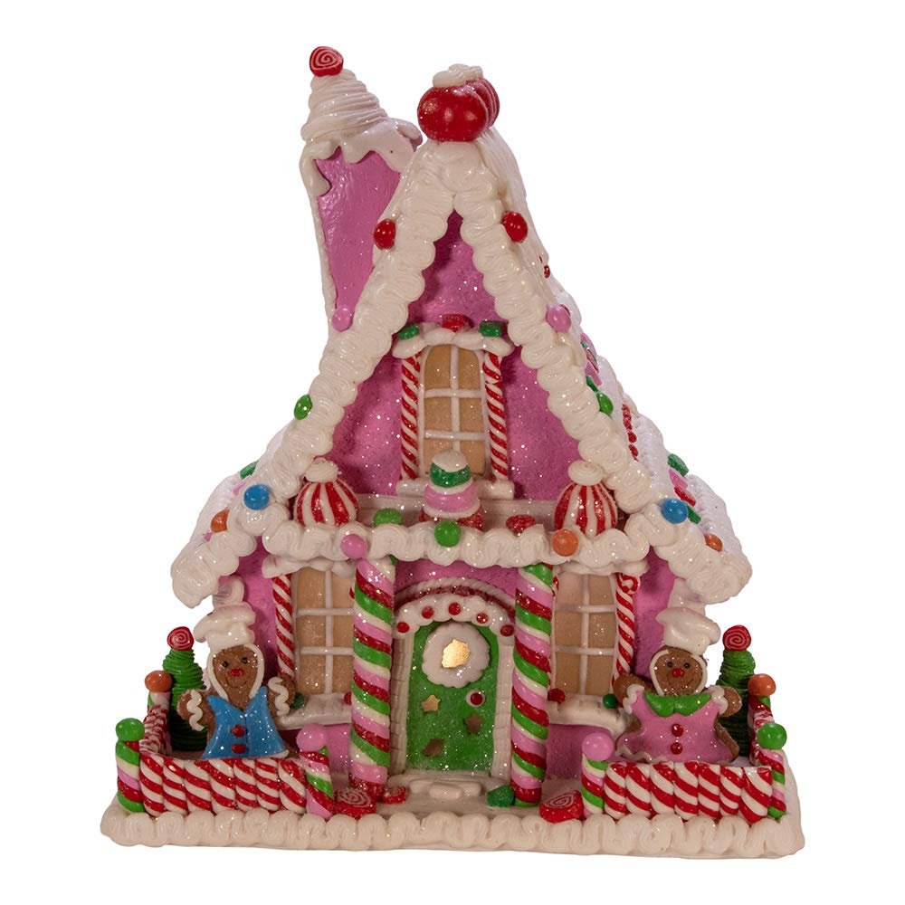 Kurt Adler 10-Inch Pink Battery-Operated Candy LED Gingerbread House Table Piece