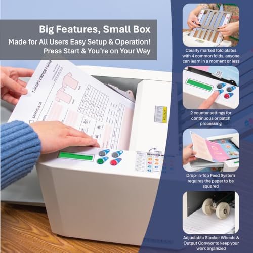 Formax FD 300 Document Folder, LCD Control Panel with 3-Digit Resettable Counter, Folds Up to 7400 Sheets per Hour, Output Conveyor for Neat and Sequential Stacking