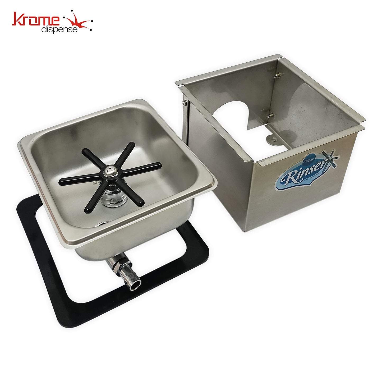 Krome Dispense Steaming Pitcher Rinser - Glass Cleaning Rinser Stainless Steel Counter Top 7.32″ x 6.85″ x 4.54″ - C334