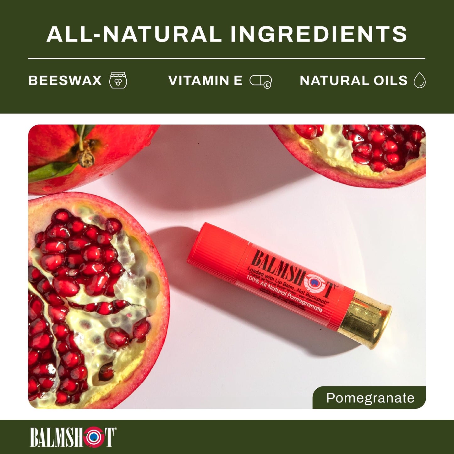 BALMSHOT Two Pack of 100% All Natural Pomegranate Lip Balm