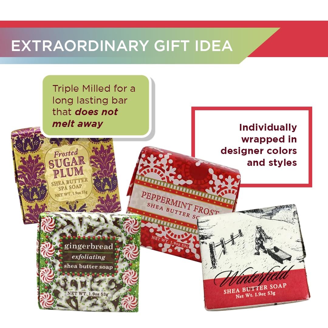 Christmas Holiday Soap Sampler Set - Boxed Set of 4 Holiday Assorted Scents - Enriched with Shea Butter, Essential Oils, Natural Extracts