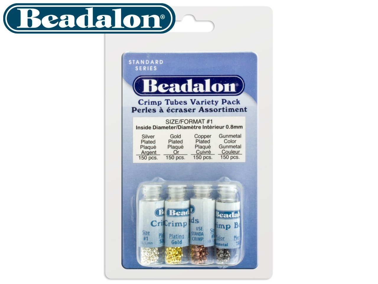 Crimp Beads Variety Pack Size 1 600/Pkg-Silver-, Gold-, Copper- & Black-Plated