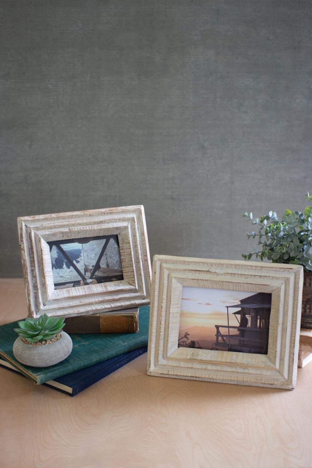 Kalalou NMCC1151 Set of 2 Recycled Wood Photo Frames, White