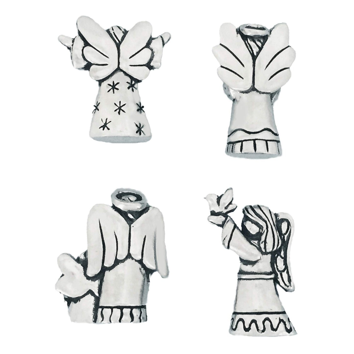 Basic Spirit Blessing Angels Set of 4 Pewter Inspirational Healing Collectible Figurines Statues Velvet Pouch