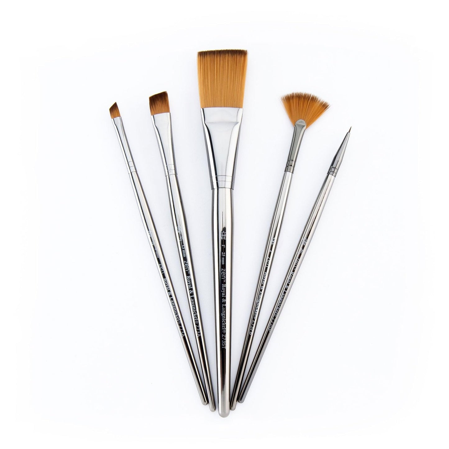 Royal & Langnickel Zen 5pc Standard Handle Brush Set, Includes - Stroke, Fan, Angular & Spotter Brushes