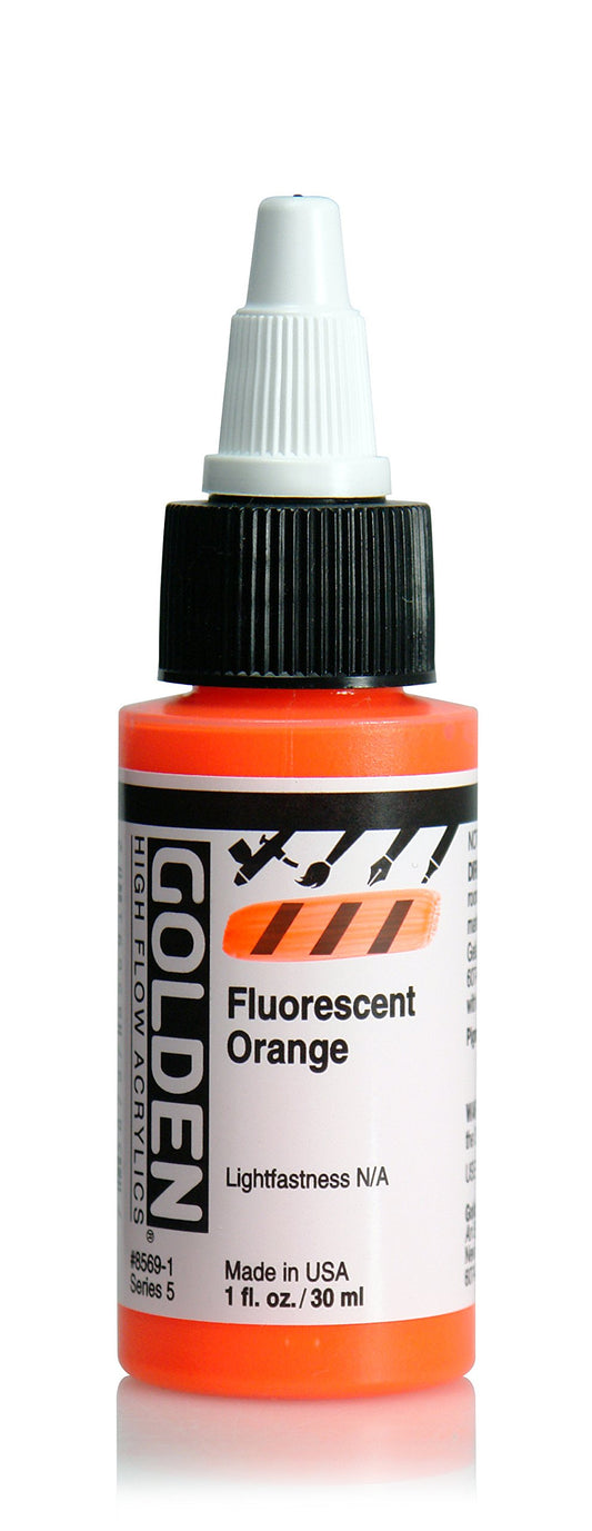 GOLDEN High Flow Acrylics, Fluorescent Orange, 1 fl. oz. Bottle, Professional Acrylic Paint, Transparent
