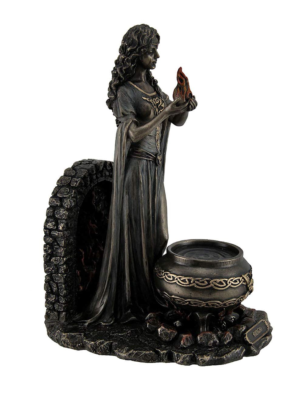 VERONESE DESIGN 9 5/8" Tall Brigid Goddess of Hearth and Home Holding Sacred Flame Statue Cold Cast Resin Antique Bronze Finish