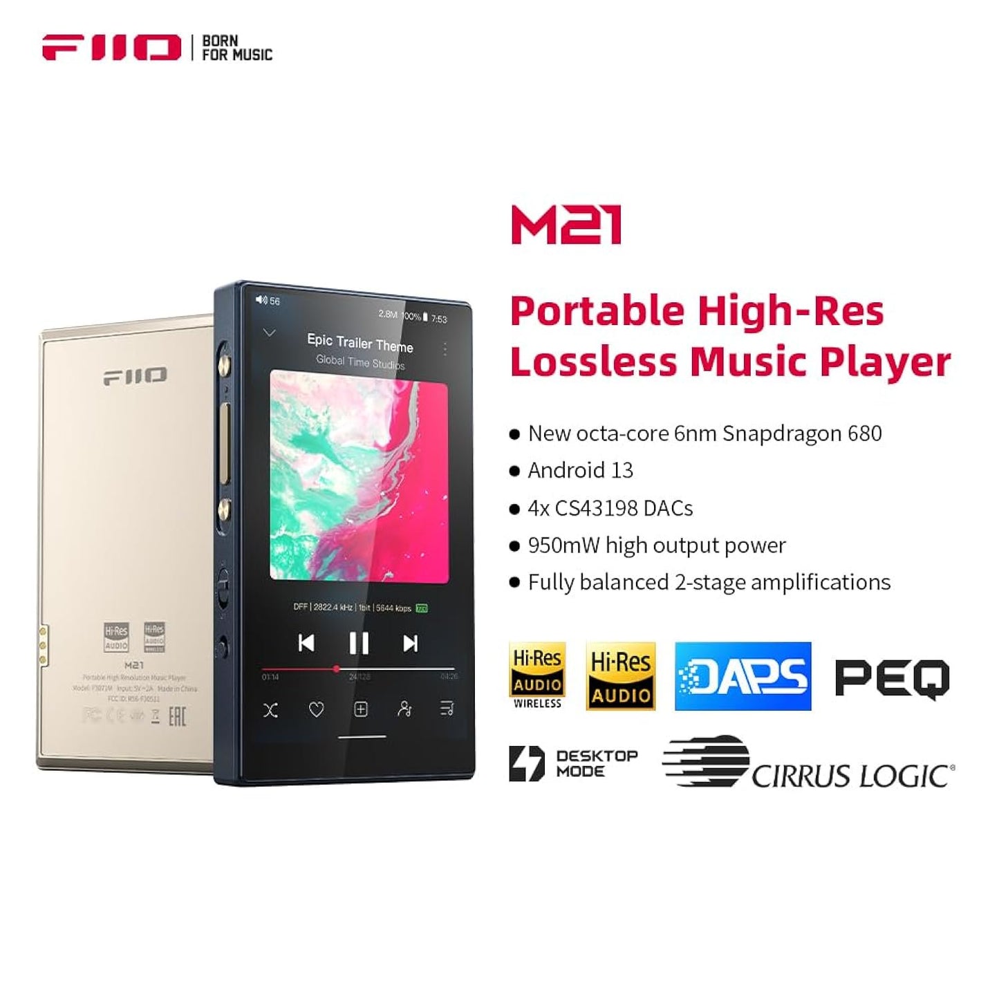 FiiO M21 Android 13 Portable Music Player MP3 Snapdragon 680 4* CS43198 DAC Chips Hi-Res Audio DSD Bluetooth LDAC