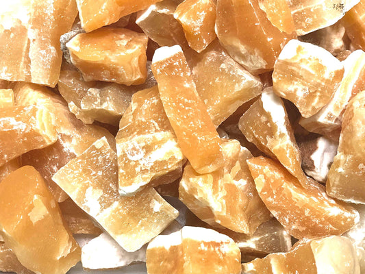 Zentron Crystal Collection: Rough Orange Calcite Stones with Velvet Bag - Large 1" Natural Bulk Rocks for Tumbling, Wire Wrapping, Polishing, Wicca and Reiki (1/2 Pound)