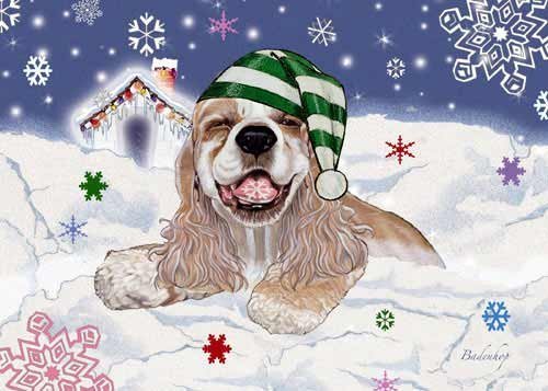 Pipsqueak Cocker Spaniel Christmas Cards Snow : 10 Holiday Cards with Red Envelopes - ADORABLE!