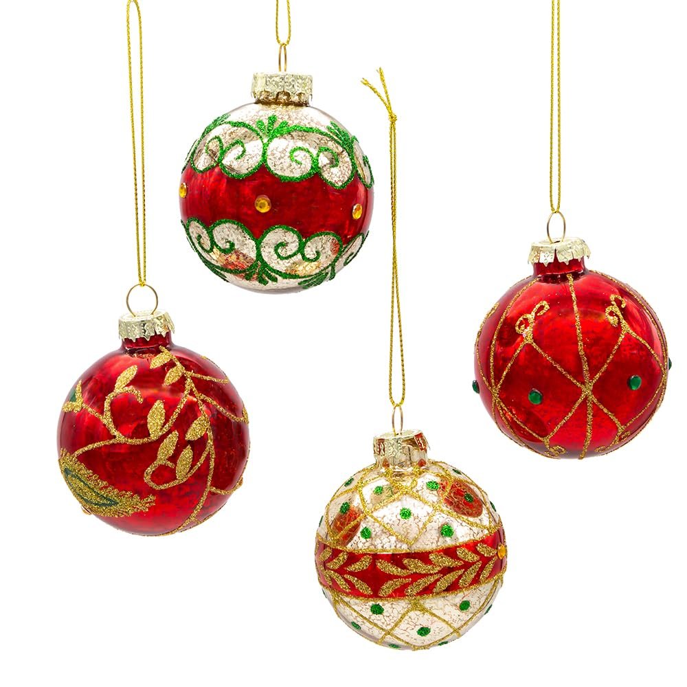 Kurt Adler 65 MM Holiday Formal Mercury Glass Balls 4 Piece Set