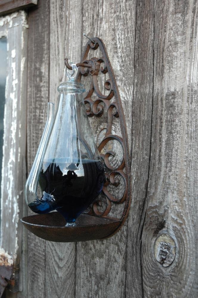 Esschert Design TH31 Thunder/Weather Glass Barometer with Cast Iron Filigree Holder and Overflow Pan, Antique Brown