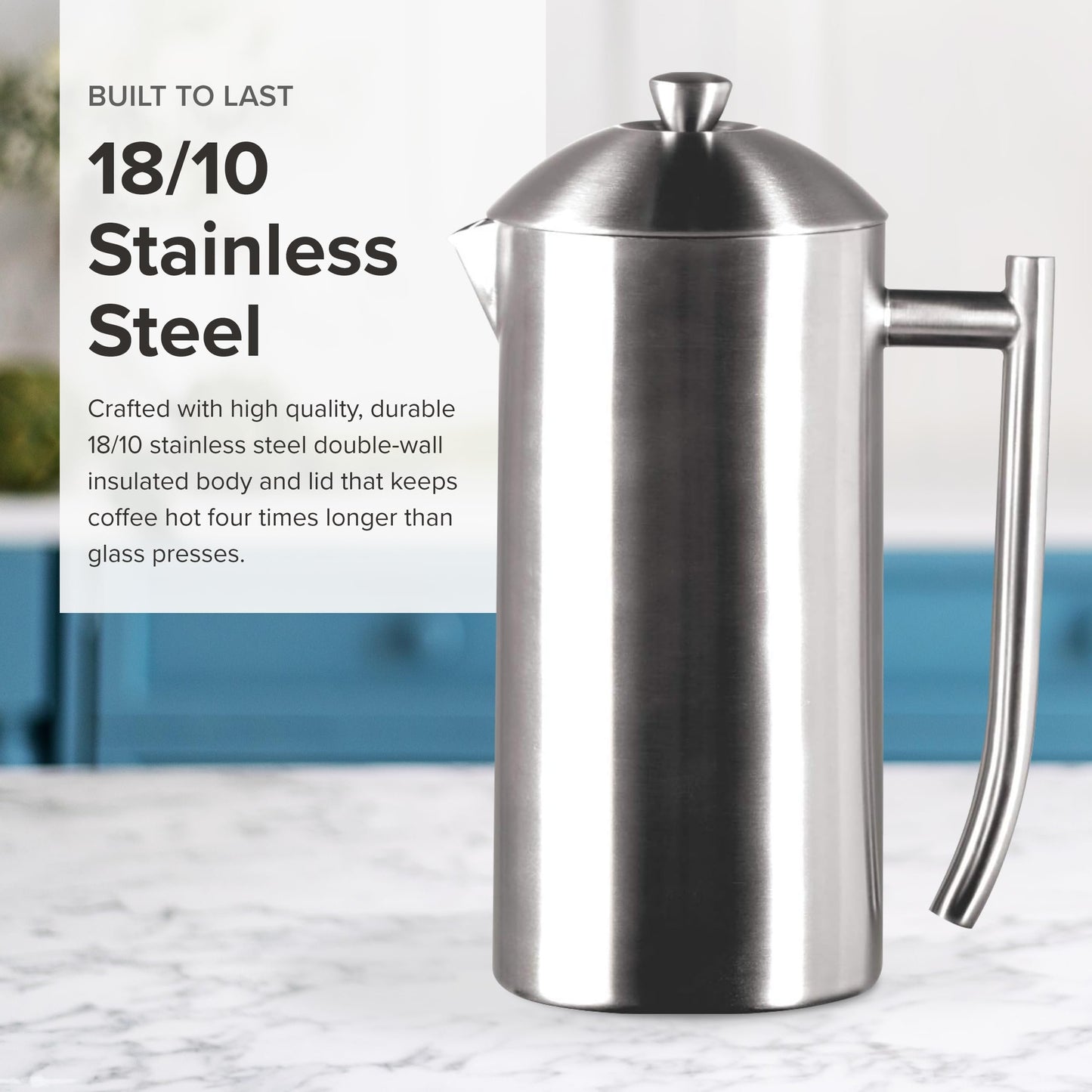 Frieling USA Double Wall Stainless Steel French Press Coffee Maker with Zero Sediment Dual Screen