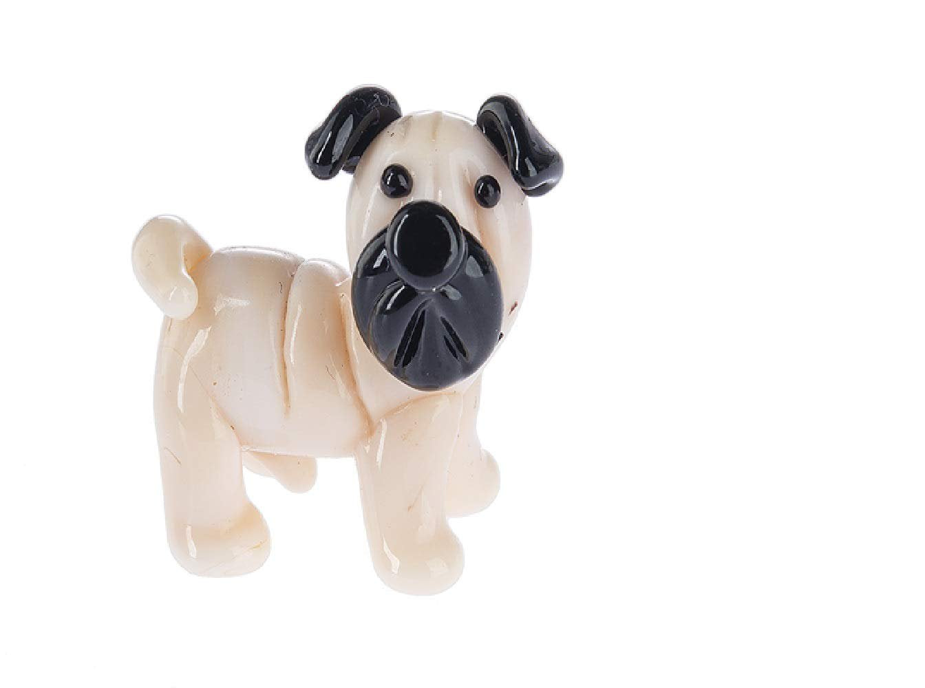 Ganz Pug Miniature Glass Animal Figurine, Light Brown, Black