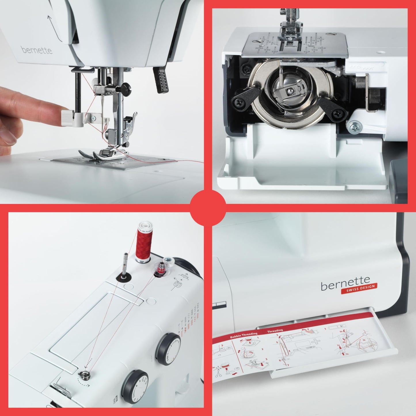 Bernette B33 Swiss Design Sewing Machine | Beginner-Friendly, Includes 15 Stitches, 4-Step Buttonhole, Adjustable Thread Tension, Semi-Automatic Needle Threader, 5 Presser Feet, Bobbins, Accessories