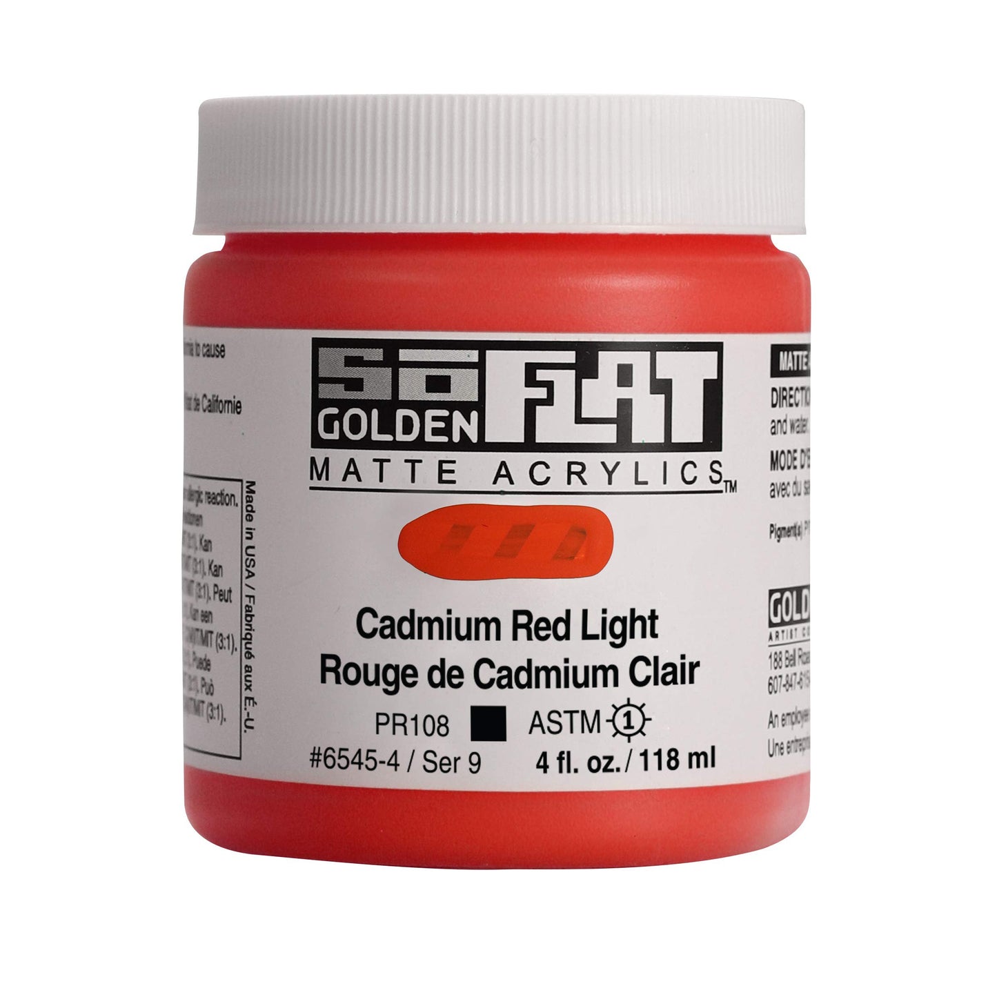 Golden SoFlat Acrylics, Cadmium Red Light, 4 fl. oz./ 118ml Jar