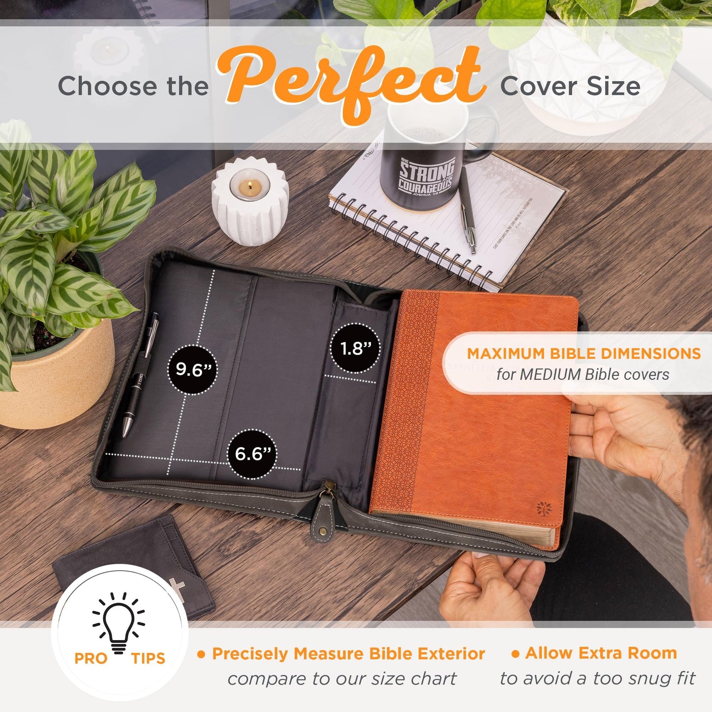 Christian Art Gifts Classic Faux Leather Bible Cover: Be Still and Know - Psalm 46:10 Inspirational Bible Verse with Majestic Valley and Mountains, Charcoal/Gray