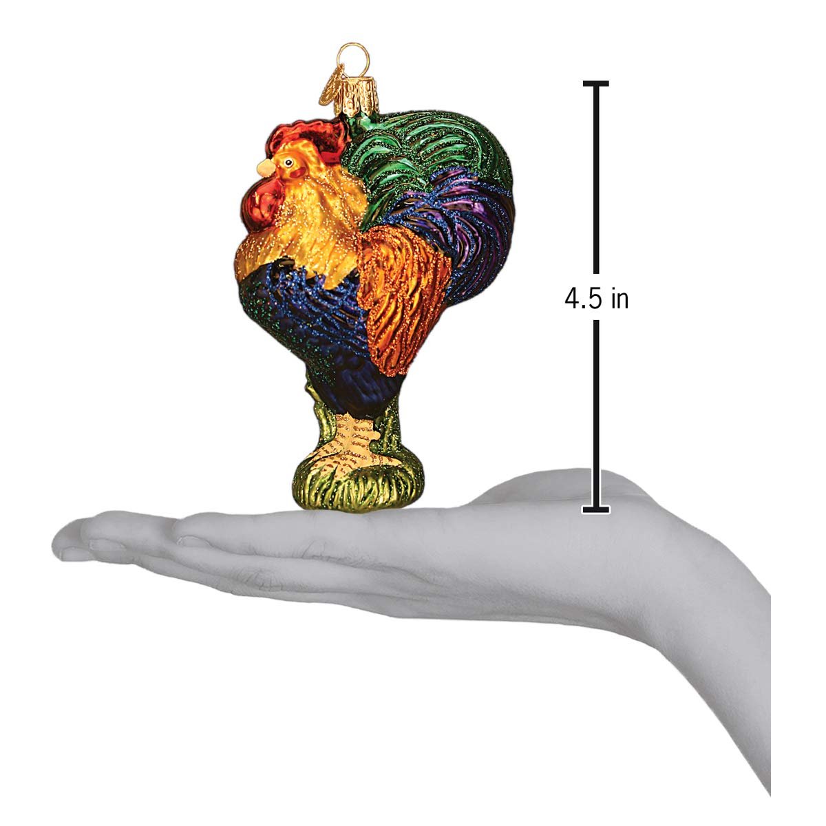 Old World Christmas Heirloom Rooster Glass Blown Ornament for Christmas Tree, Handcrafted Holiday Decoration, Farm Animal Collection