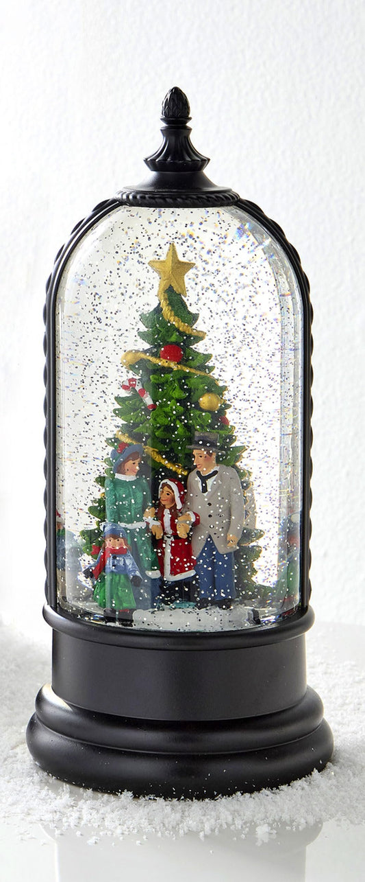 RAZ Imports Musical Christmas Snow Globe Lantern, 11.25 Inch Black Plastic Water Globe with LED Lights, USB Powered Animated Ice Skating Scene
