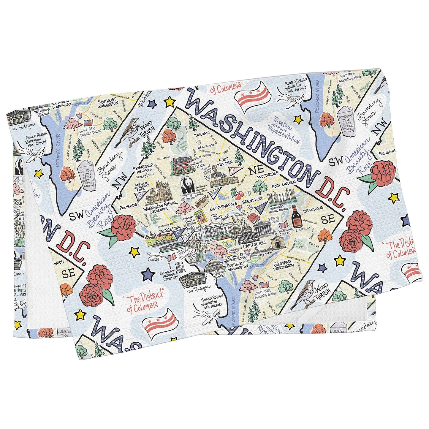 Fish Kiss 16"x24" Map Towel is 100% Microfiber Waffle Weave Help You Explore in Detail – Our Super Absorbent & Soft, Machine Washable State Map Towel is Stain & Wrinkle Resistant