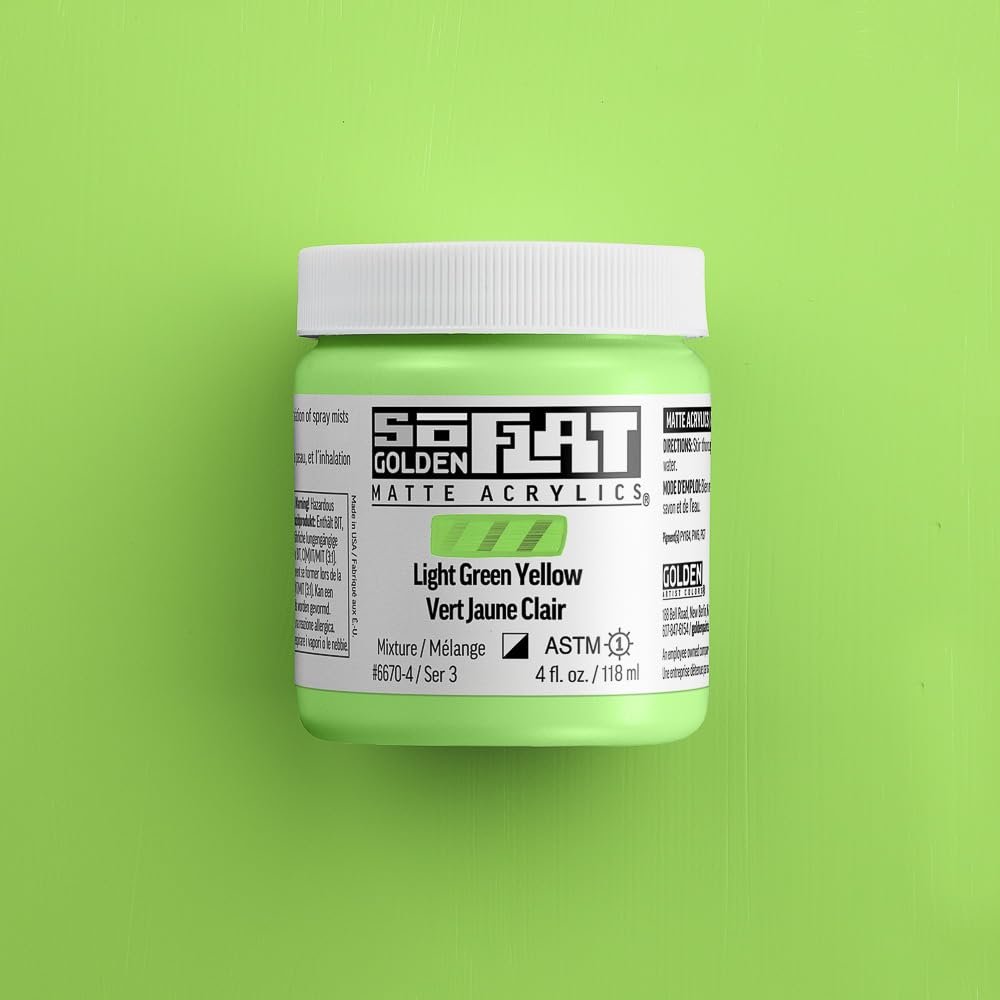 SoFlat Matte Acrylics by GOLDEN, Light Green Yellow, 4 fl. oz. Jar, Professional Acrylic Paint, Semi-Opaque