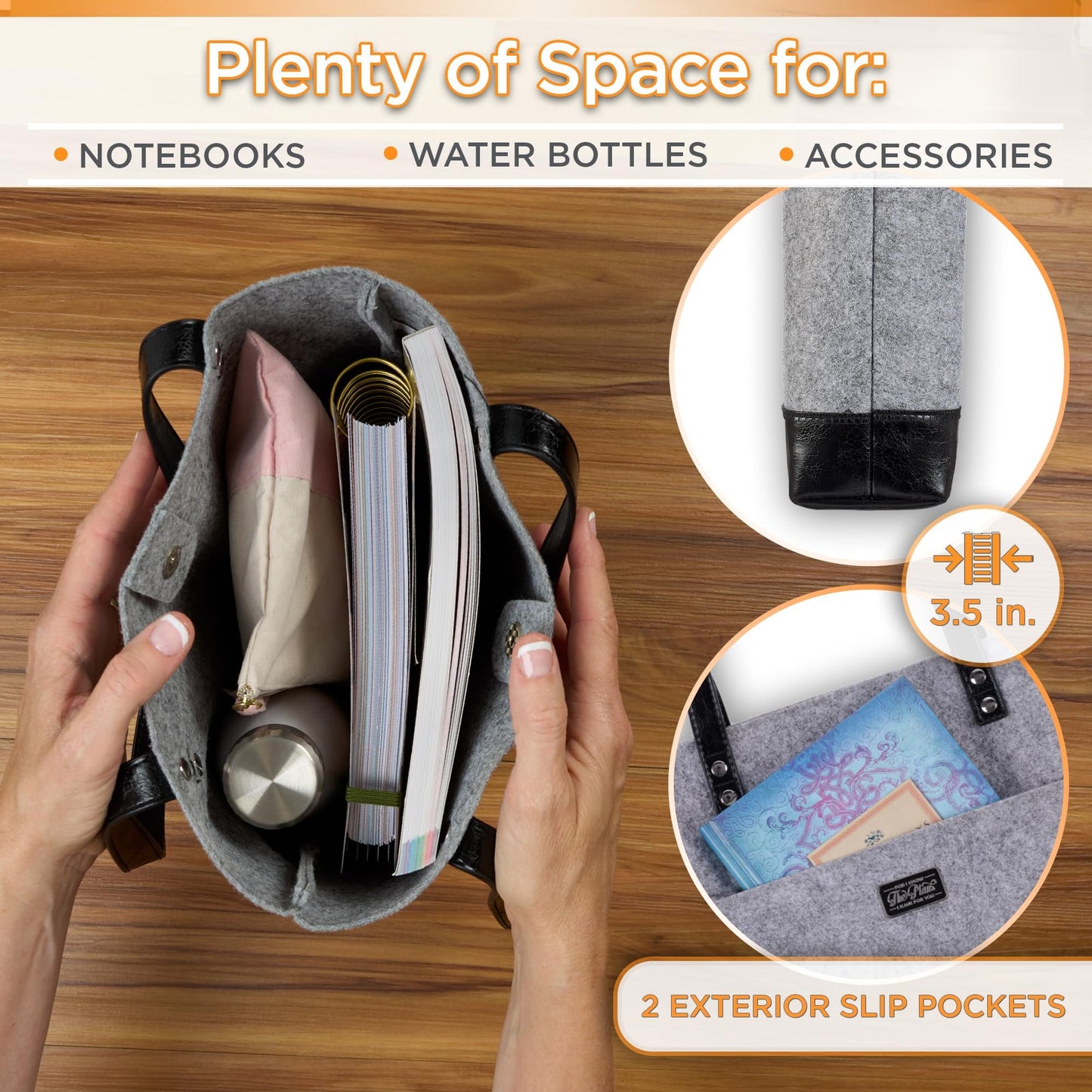 Christian Art Gifts Felt and Faux Leather Fashion Bible Cover Tote Bag with Inspirational Scripture, One Size