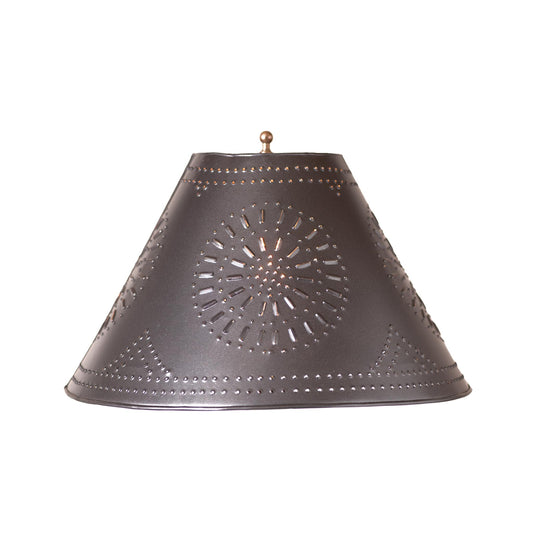 Irvin's Tinware, K16-03, 15-Inch Metal Tinner's Shade with Punched Chisel Design in Smokey Black, Rustic Country Lighting
