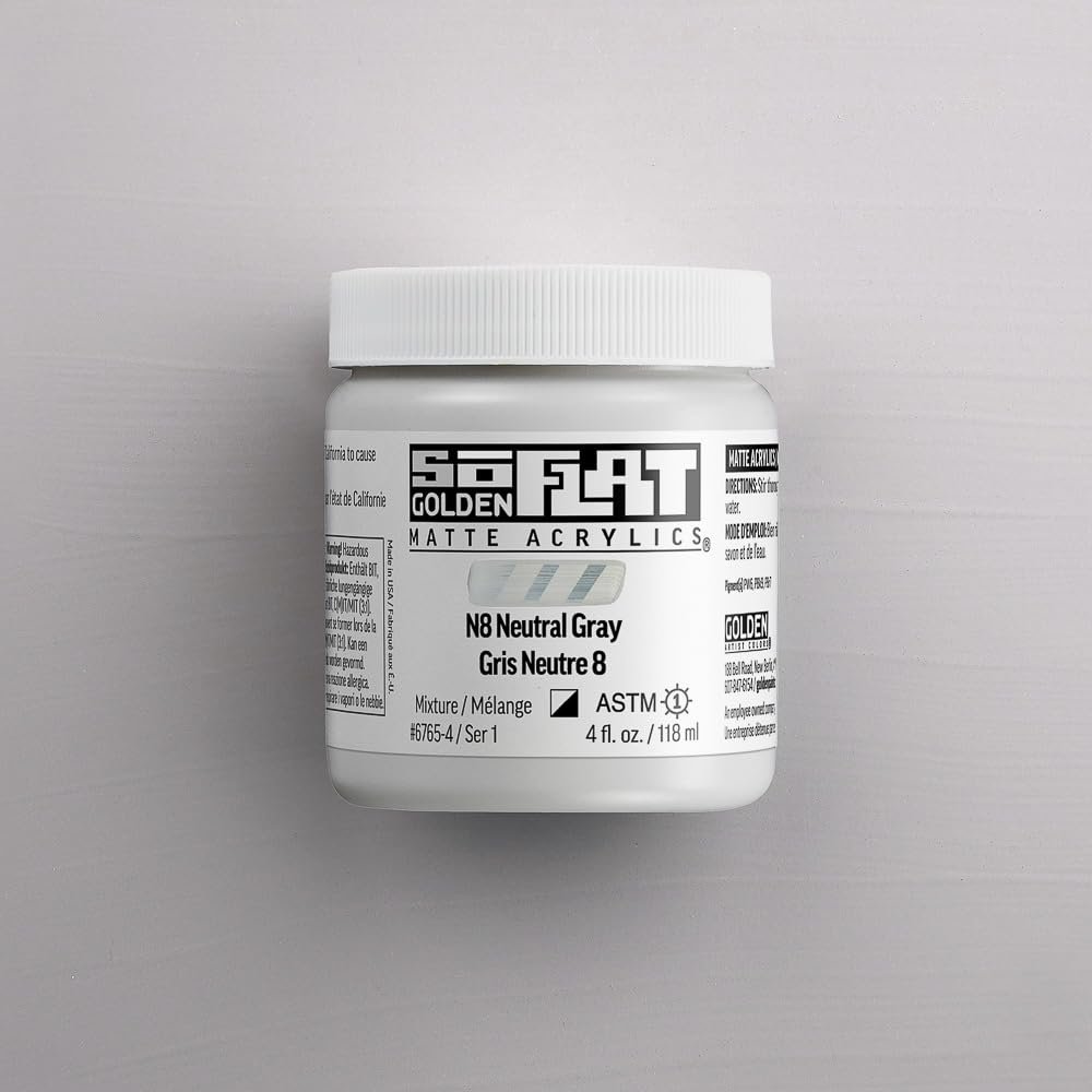 GOLDEN SoFlat Matte Acrylics, N8 Neutral Gray, 16 fl. oz. Jar, Professional Acrylic Paint, Semi-Opaque