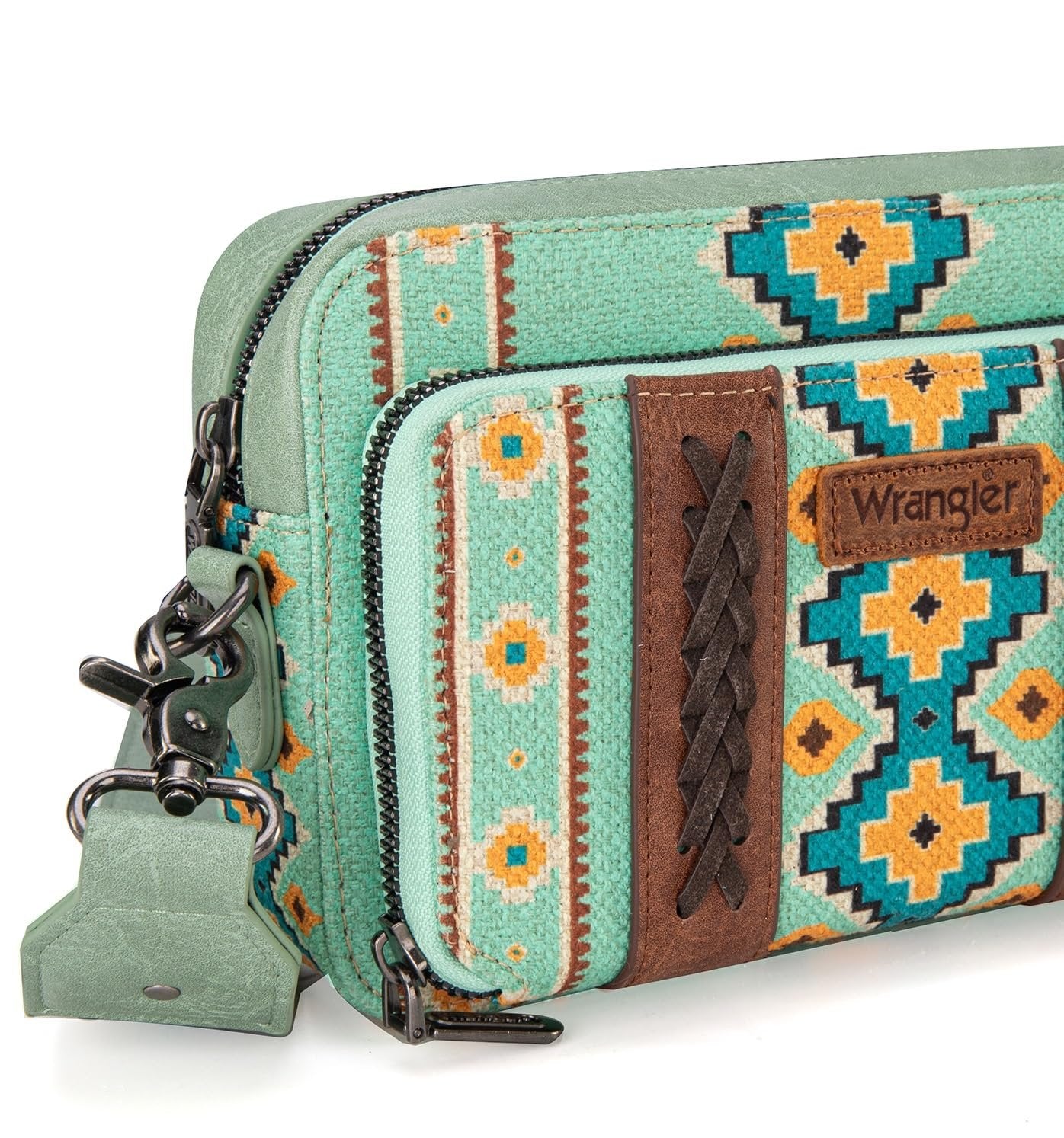 Wrangler Crossbody Bag for Women Boho Aztec Small Multi Pocket Crossover Purse