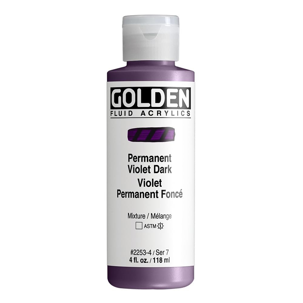 GOLDEN Fluid Acrylics, Permanent Violet Dark, 4 fl. oz. Bottle, Professional Acrylic Paint, Transparent